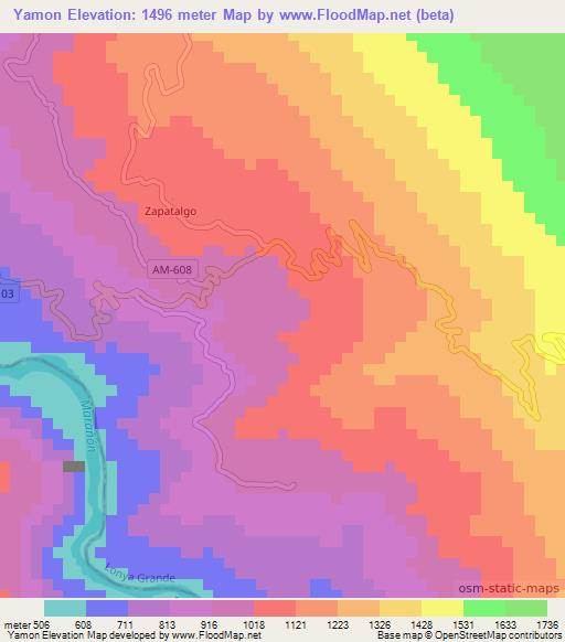 Yamon,Peru Elevation Map