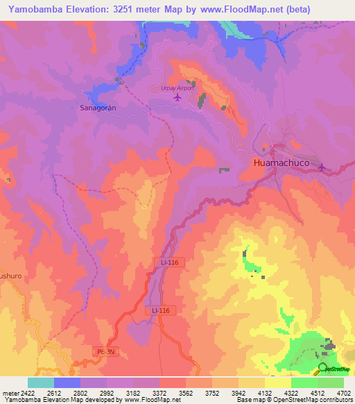 Yamobamba,Peru Elevation Map