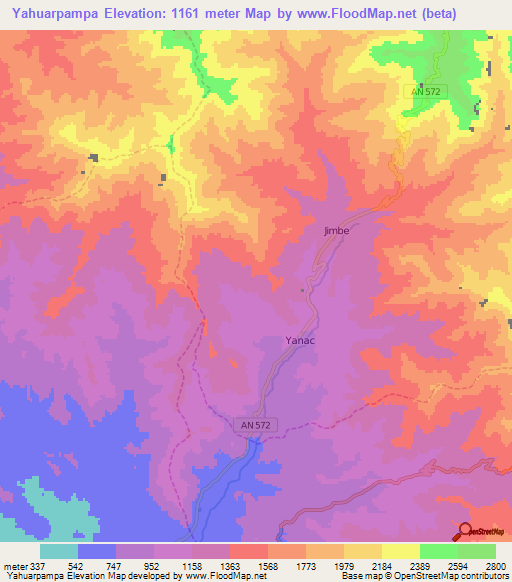 Yahuarpampa,Peru Elevation Map
