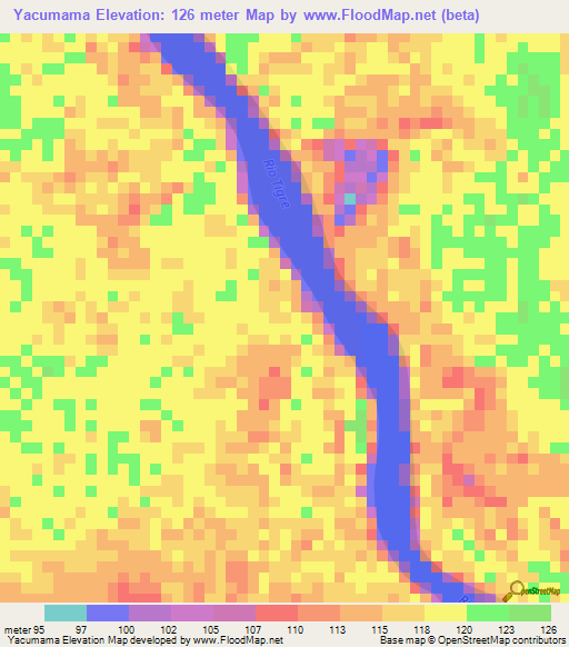 Yacumama,Peru Elevation Map