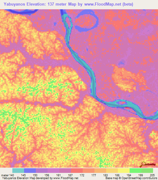 Yabuyanos,Peru Elevation Map