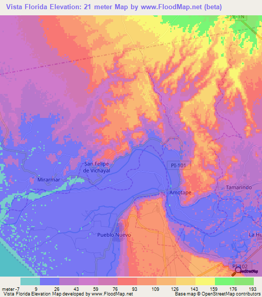 Vista Florida,Peru Elevation Map