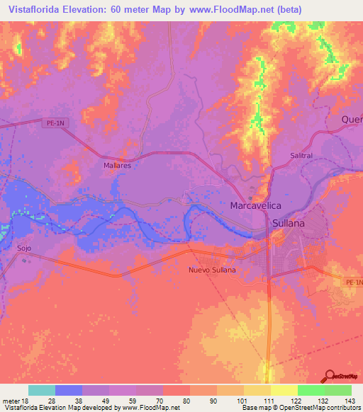 Vistaflorida,Peru Elevation Map