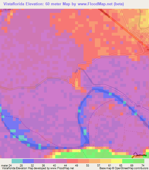 Vistaflorida,Peru Elevation Map