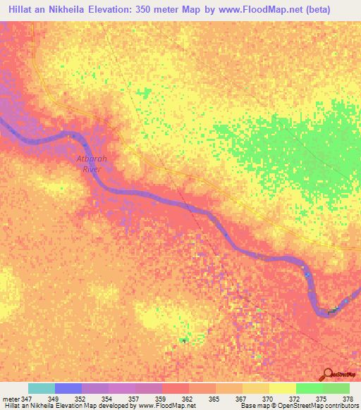 Hillat an Nikheila,Sudan Elevation Map