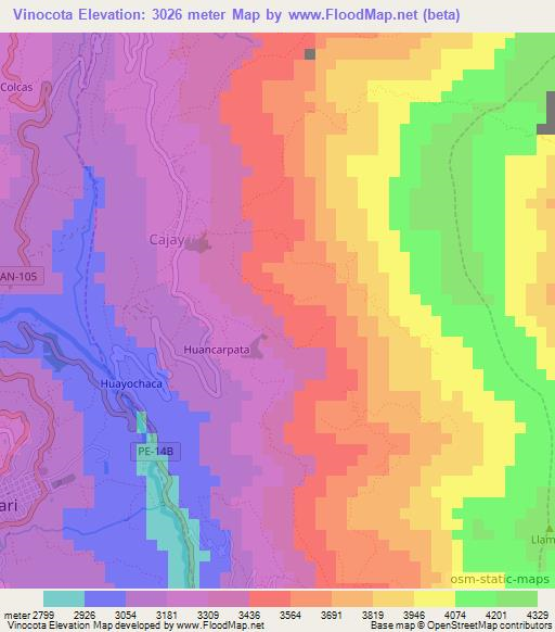 Vinocota,Peru Elevation Map