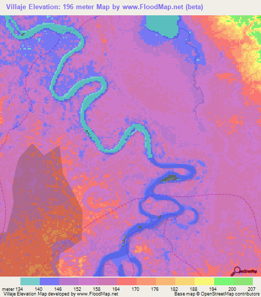 Villaje,Peru Elevation Map