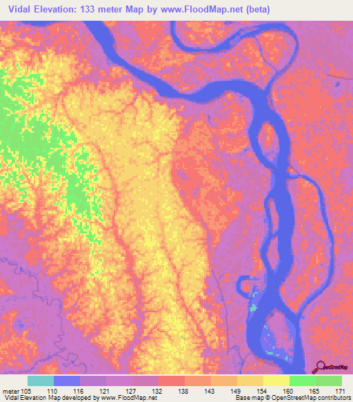 Vidal,Peru Elevation Map