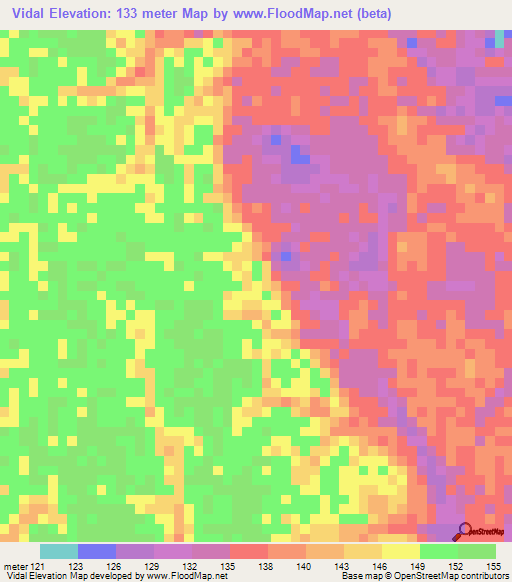 Vidal,Peru Elevation Map