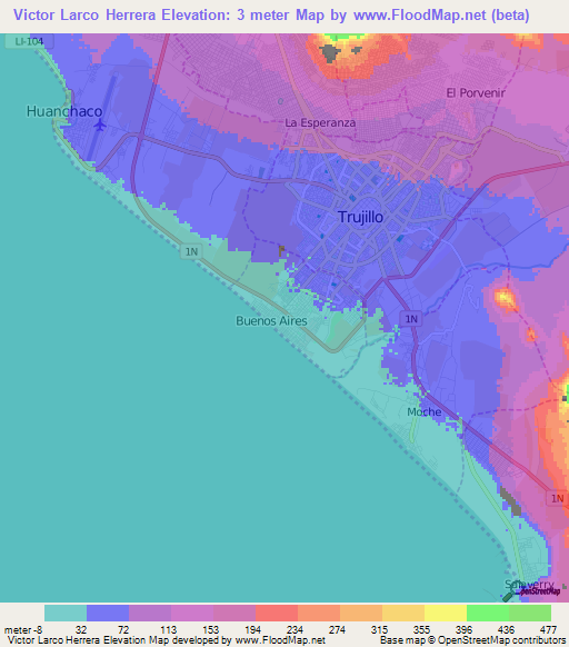 Victor Larco Herrera,Peru Elevation Map