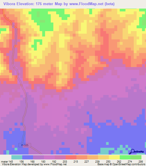 Vibora,Peru Elevation Map
