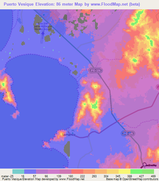Puerto Vesique,Peru Elevation Map