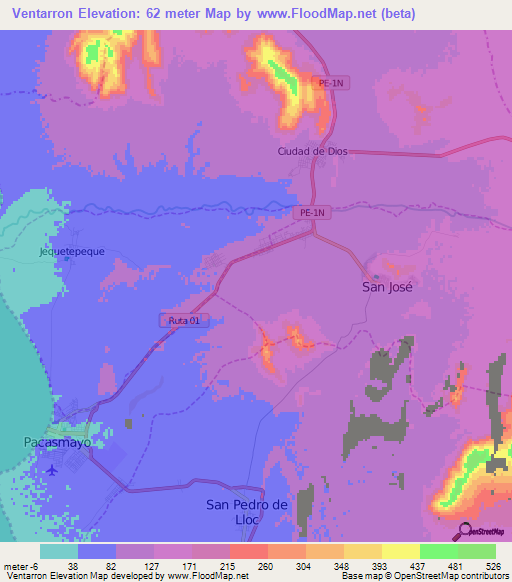 Ventarron,Peru Elevation Map