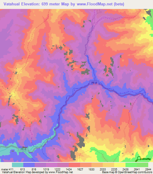 Vatahual,Peru Elevation Map
