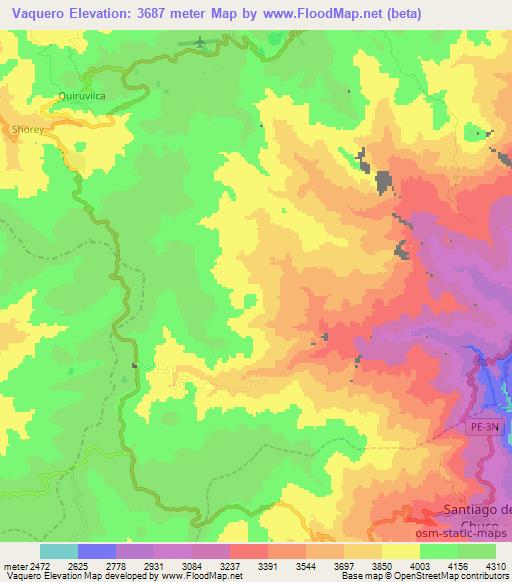 Vaquero,Peru Elevation Map
