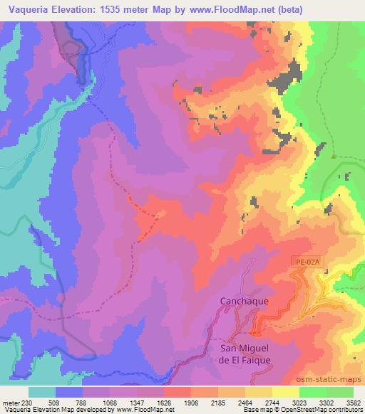 Vaqueria,Peru Elevation Map
