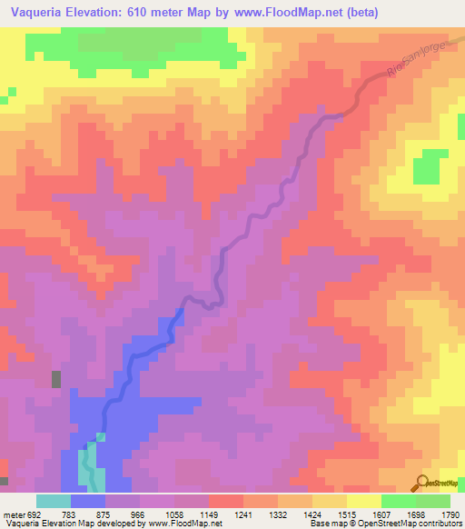Vaqueria,Peru Elevation Map