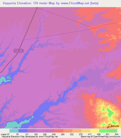 Vaqueria,Peru Elevation Map