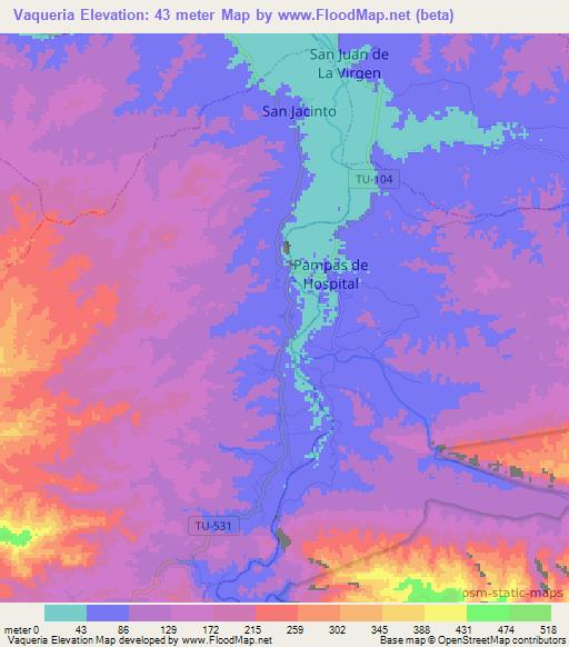 Vaqueria,Peru Elevation Map