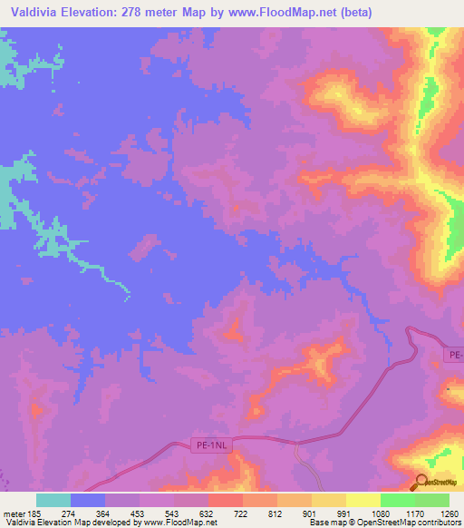Valdivia,Peru Elevation Map