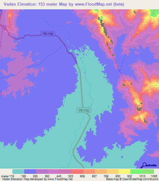 Vaden,Peru Elevation Map