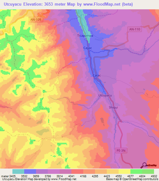 Utcuyacu,Peru Elevation Map