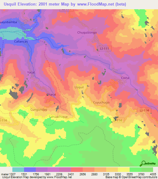 Usquil,Peru Elevation Map