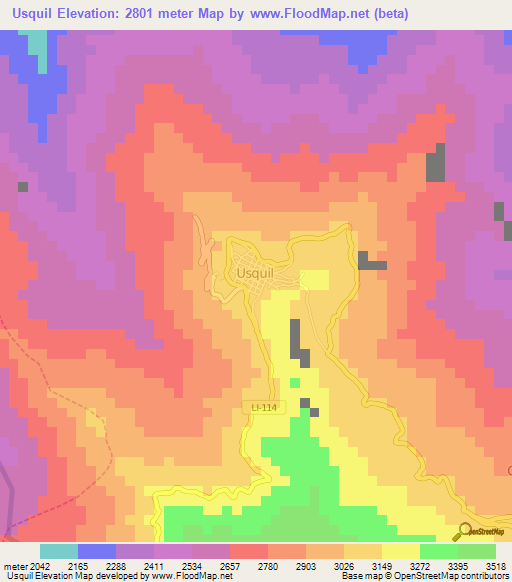 Usquil,Peru Elevation Map