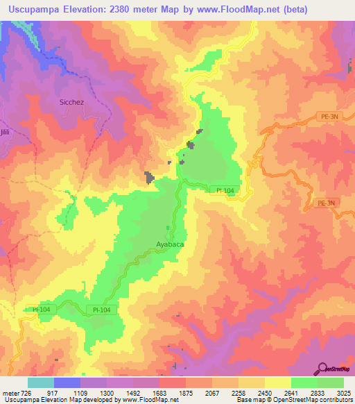 Uscupampa,Peru Elevation Map