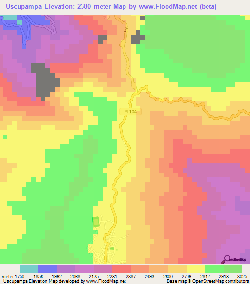 Uscupampa,Peru Elevation Map