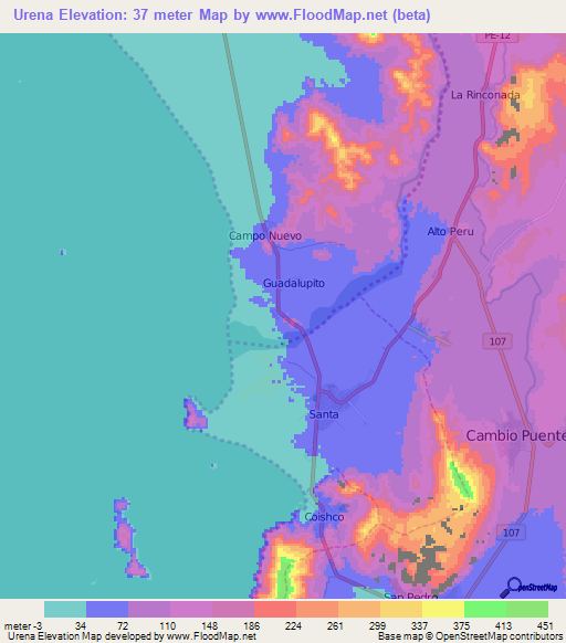 Urena,Peru Elevation Map