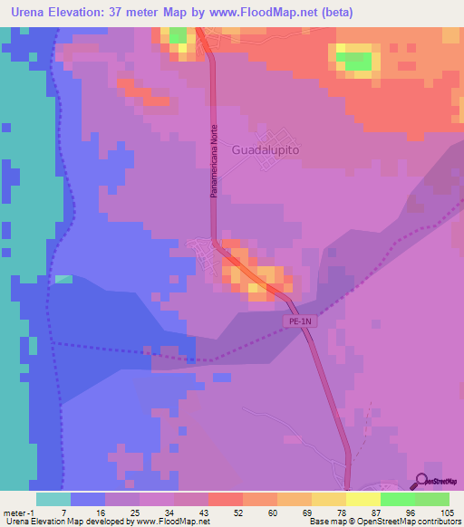 Urena,Peru Elevation Map