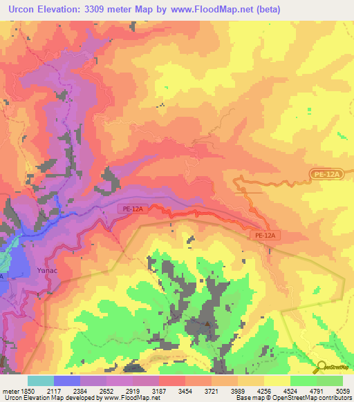 Urcon,Peru Elevation Map
