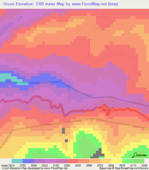 Urcon,Peru Elevation Map