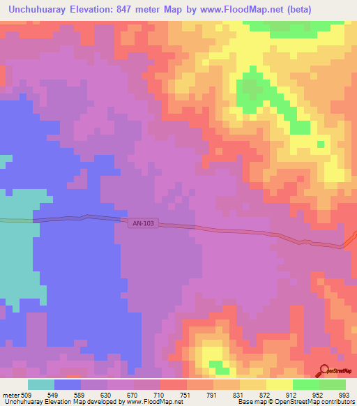 Unchuhuaray,Peru Elevation Map