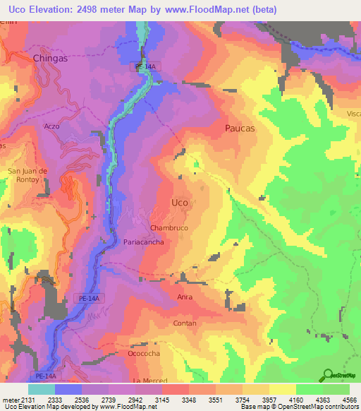 Uco,Peru Elevation Map