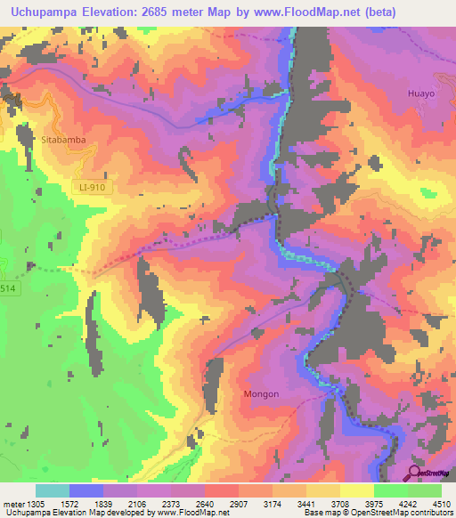 Uchupampa,Peru Elevation Map