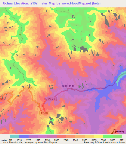 Uchua,Peru Elevation Map