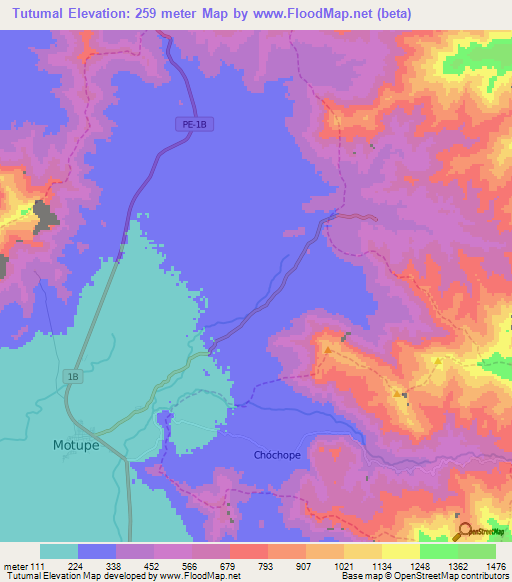 Tutumal,Peru Elevation Map
