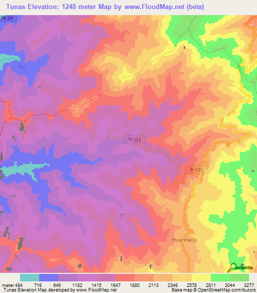 Tunas,Peru Elevation Map