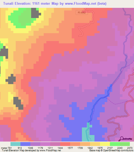 Tunali,Peru Elevation Map