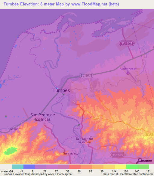Tumbes,Peru Elevation Map
