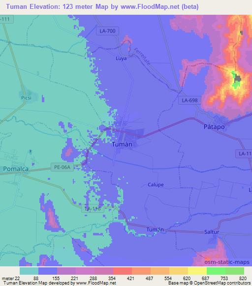 Tuman,Peru Elevation Map