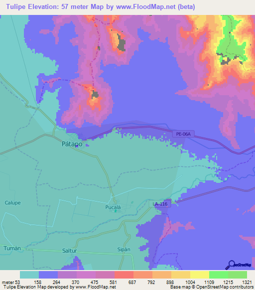 Tulipe,Peru Elevation Map
