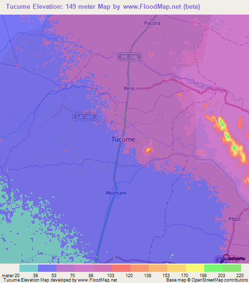 Tucume,Peru Elevation Map