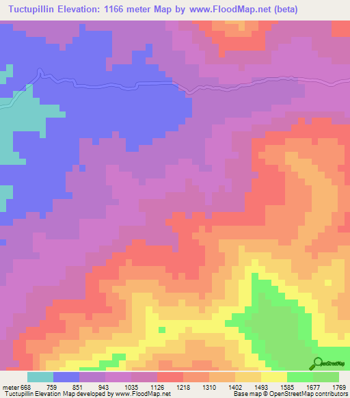 Tuctupillin,Peru Elevation Map
