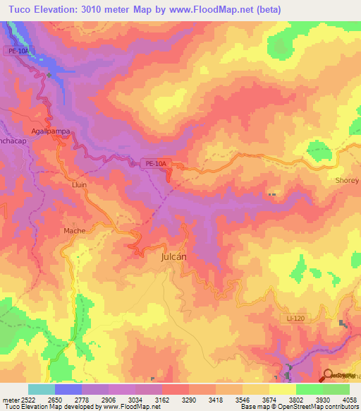 Tuco,Peru Elevation Map