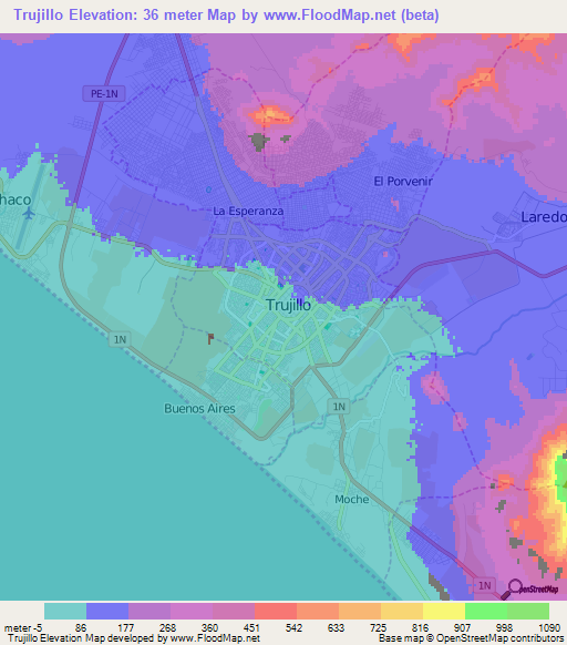 Trujillo,Peru Elevation Map