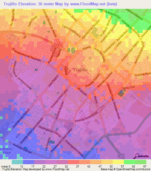 Trujillo,Peru Elevation Map