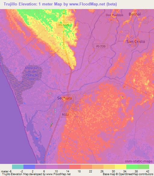 Trujillo,Peru Elevation Map